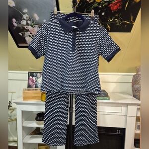 Zara Navy and White Patterned Pant And Polo Set